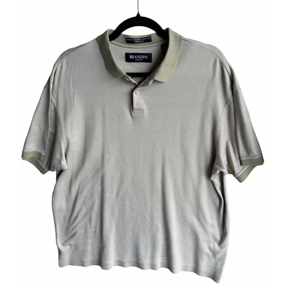Vintage 90s Brandini Green Houndstooth Knit Polo Shirt Mens L Mercerized Cotton